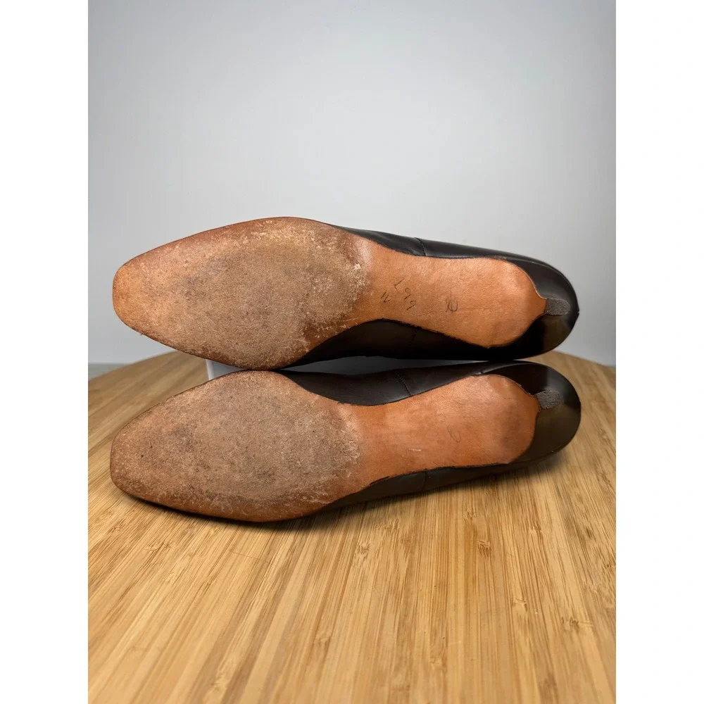 Life Stride Sz 10 Vintage 80s Brown Leather Suede Trim Button Pointy Toe Pumps